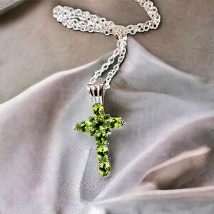 New Sterling Silver Gemstone Peridot Cross Pendant Handmade